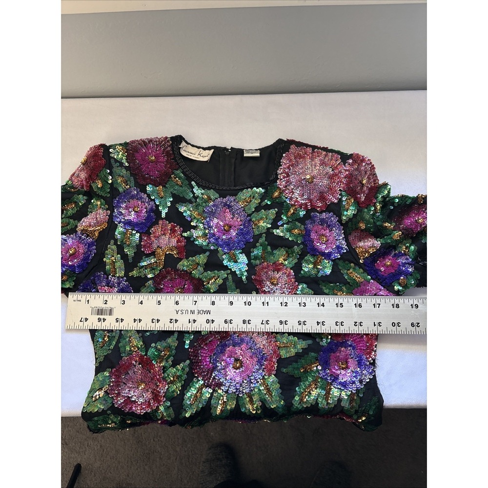 Vtg 90s Laurence Kazar Floral Sequin Blouse Size Medium Maximalist Cocktail - Picture 13 of 15